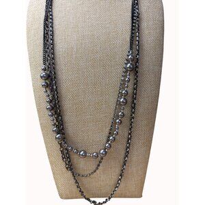J.Crew Long Layered Statement Necklace With Silver-Tone Beads & Chains